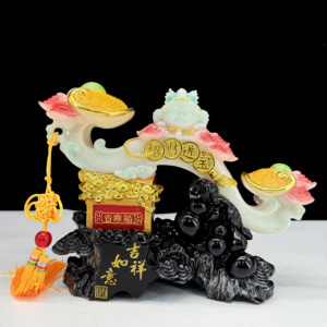 2024 chinois peint blanc marbre traditionnel Ruyi ornement cadeau résine artisanat Ruyi avec lingot doré crapaud résine artisanat Statue - Product Image 1