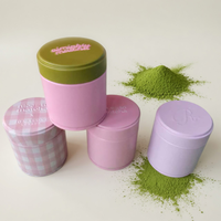 Boîte en fer blanc personnalisée de qualité alimentaire, hermétique, vide, 30g 50g, bleue rose, pour poudre de matcha, café, thé, avec couvercle à vis embossé
