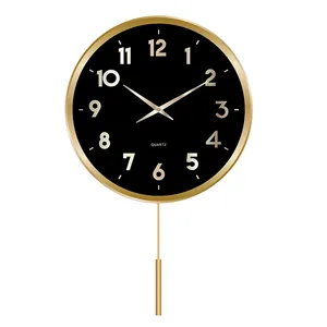 นาฬิกาลูกตุ้มอลูมิเนียมดีไซน์ทันสมัย,นาฬิกาแขวนผนังแบบกวาดเสียงเงียบขนาด13นิ้ว