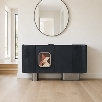 Buffet moderne en bois d'orme avec dessus en marbre blanc Panda naturel et marqueterie pour salle à manger de luxe
