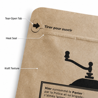 Sachets personnalisés en papier kraft avec fenêtre, fermeture éclair refermable, qualité alimentaire, pour l'emballage de grains de café, café moulu et thé