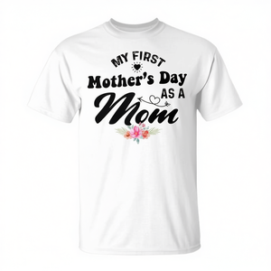 Camiseta de manga corta con cuello redondo y estampado digital para el primer día de la madre, unisex, regalo para nuevas mamás - Product Image 3