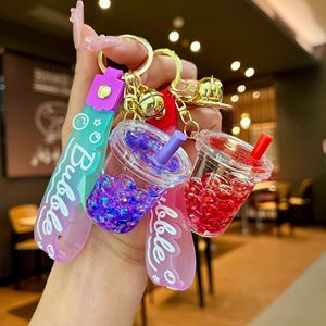 Llavero de taza de té de burbujas luminoso con acrílico y aceite, bonito colgante de arena movediza líquida, accesorio para mochila escolar, pequeño regalo al por mayor - Product Image 3