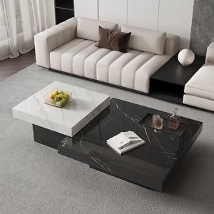 Bàn cà phê đá hiện đại, mặt bàn đá sintered bền, chống xước, chân gỗ, hình vuông, dùng cho phòng khách. - Product Image 4