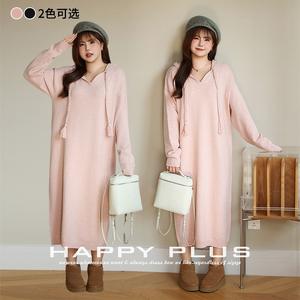 เดรสไหมพรมมีฮู้ดทรงหลวมสำหรับผู้หญิงไซส์ใหญ่ สีพื้น แขนยาว พร้อมป้ายและแท็ก - Product Image 4