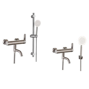 304 Stainless Steel Shower <b>Set</b> With Adjustable Valve Ceramic Core Rain Jet <b>Spray</b> Round Head Portable Bathroom Faucet - Product Image 4