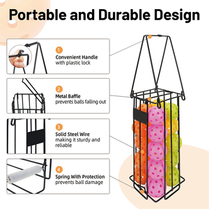 Panier à balles de pickleball FiveK de haute qualité, panier en acier inoxydable, porte-balles avec longue poignée, outil d'entraînement - Product Image 2