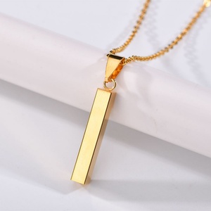 Factory Custom Personalized Stainless Steel Blank <b>Name</b> Gold Plated Classic Link Chain Engravable Vertical Bar <b>Necklace</b> - Product Image 3