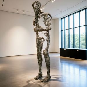 Sculpture abstraite humaine en acier inoxydable pour galerie d'art, décoration intérieure moderne, statue - Product Image 6
