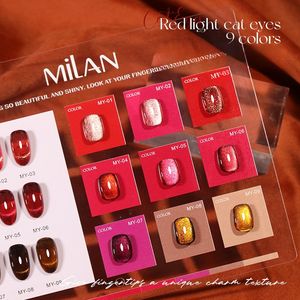 Milan EN-21 Esmalte de <span class=keywords><strong>Gel</strong></span> LED de Curado Rápido No Tóxico 15ml, Set Ojo de Gato Rojo Llama 2025, 9 Colores, Profesional UV de Fábrica - Product Image 2