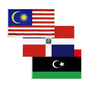 Grosir kustom luar ruangan 100D bahan kain poliester 3x5 kaki negara Libya Malaysia bendera nasional Dominika