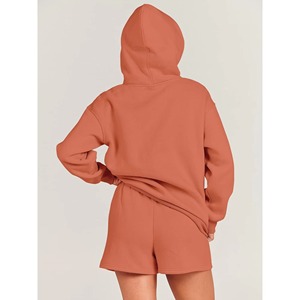 Ensemble court en polaire à capuche pour femme, couleur unie, coupe ample, décontracté, deux pièces, tenue de short, toutes saisons, qualité supérieure 280 g/m² - Product Image 5