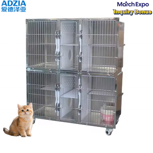 Jaula <span class=keywords><strong>Veterinaria</strong></span> ADZIA de Acero Inoxidable 304 para Perros y Gatos, con Ruedas Reutilizables, 4 Espacios, Puerta Corredera Silenciosa para Clínica <span class=keywords><strong>Veterinaria</strong></span>, Termómetro - Product Image 1