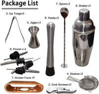 Meilleur vendeur personnalisé 12 pièces Set de shaker à cocktail en acier inoxydable avec support en bambou Shaker à cocktail noir