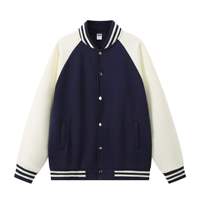 Veste universitaire pour homme en mélange de coton, col côtelé rayé, boutons-pression, style baseball, logo personnalisé, streetwear