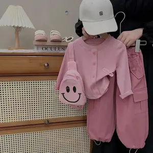 Enfants vêtements en gros nouveauté solide coton sweats en 2023 automne hiver doux chemise pour 2-6 ans enfants fille