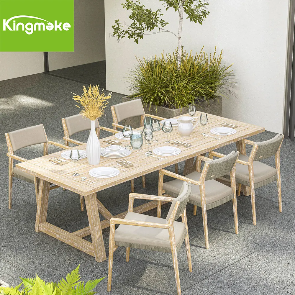 luxury Outdoor Garden Furniture dining table for 6 Piece weaving teak wood Dining Table Set With Chairs for patio garden