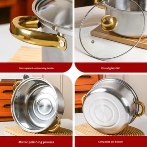 Juego de Ollas Moderno de Acero Inoxidable de 10 Piezas, Doble Fondo, Tapa de Vidrio, Interior Antiadherente, Apto para Lavavajillas y Horno, Multiusos, para Gas - Product Image 3