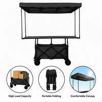 Chariot de camping pliable à quatre roues avec table réglable en hauteur et toit pare-soleil pour le shopping et le stockage, OEM disponible
