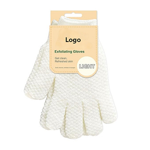 Guantes de Baño Exfoliantes Personalizados al por Mayor, Nuevos, de Doble Cara, con Cinco Dedos, Forma Ovalada, de Poliéster y Nailon, Diseño Simple, para Uso Corporal - Product Image 4