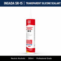 Sellador de Silicona Transparente Neutro INGADA SR-15 de 300 ml, Pegamento para Vidrio Resistente al Agua y a la Intemperie para Sellado en Construcción e Industrial