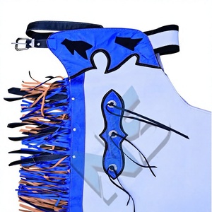 Nabtay Sports Chaps de Rodeo Western en Cuir Véritable pour Hommes, Bleu Royal et Franges Blanches, Taille Moyenne, Été - Product Image 3