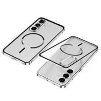 Étui de téléphone portable antichoc en métal magnétique à clip élastique, design sportif, pour S25/S24/S23 Ultra/+/plus - Transparent