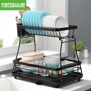 Étagère de cuisine en fil métallique sur mesure à <span class=keywords><strong>double</strong></span> niveau, support de séchage de vaisselle sur pied pour rangement et organisation de la vaisselle - Product Image 1