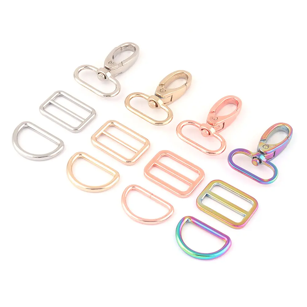 Bag Hardware Accessories Set Rainbow Metal Swivel Claw Clasps Belt Strap Slide D Rings Dog Collar Adjuster Purse Buckles