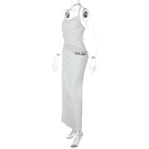 Viviblook Z228DS02 Vestido de verano para mujer, elegante, con decoración floral, malla transparente, cuello halter, ajustado, para fiesta de noche - Product Image 2