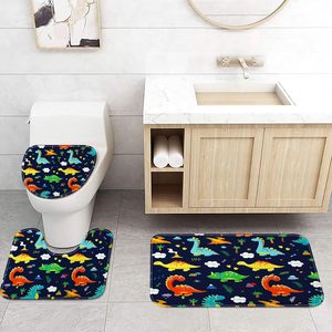 DeeCabin 3Pcs Non-Slip Bath Rug Set Blue Colorful Cartoon <b>Dinosaur</b> 17X29 Inch Contour Mat Toilet Lid Boys' Bathroom Hotels - Product Image 3