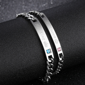 Pulseras <span class=keywords><strong>de</strong></span> Pareja <span class=keywords><strong>de</strong></span> Acero Inoxidable Zhongzhe con Letras 'Her King His Queen His Beauty Her Beast', <span class=keywords><strong>Corona</strong></span> <span class=keywords><strong>y</strong></span> Cristales - Product Image 6