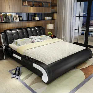 İtalyan tarzı Modern high-end seviye serin adam yatak gri siyah hakiki deri lüks yatak