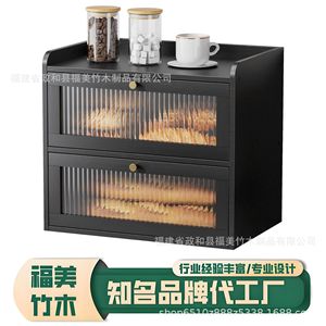 <b>Bamboo</b> Double Layer Bread Storage Box Transparent Acrylic Kitchen Food <b>Container</b> For Bakery Display - Product Image 2