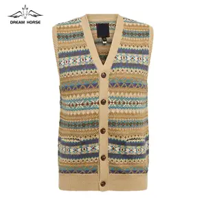 AiNear Wholesale Custom Logo Design Oem Odm Sleeveless V Neck Multicolor Intarsia Men's Cashmere Knitted Cardigan Vest Sweater