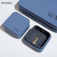WEIMEI Boîte à bijoux en cuir bleu Couvercle et anneau de base Emballage de collier personnalisable