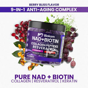 OEM NAD + resveratrolo berberina biotina Anti-invecchiamento gommoso per la pelle dei capelli unghie integratore articolare collagene peptidi K2 e D3 Gummies - Product Image 3