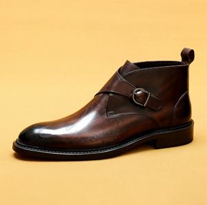 Men's Genuine Leather <b>Pointed</b> <b>Toe</b> High Top Wedding Shoes White Slip On Breathable <b>Flat</b> Formal Boots - Product Image 2