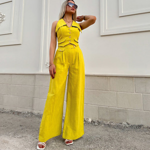 Ensemble Chic d'Été 2026 : Blazer sans Manches à Col Rabattu et <span class=keywords><strong>Pantalon</strong></span> Large – Tenue 2 Pièces Tendance pour <span class=keywords><strong>Femme</strong></span> - Product Image 1
