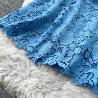 Robe élégante pour femmes, bleu, manches courtes, coupe évasée, dentelle, patchwork, décontractée, pour tous les jours, pour les fêtes, vêtements pour femmes