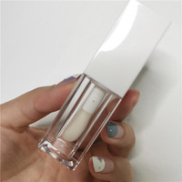 Tube de brillant à lèvres vide personnalisé avec logo privé, 6 ml, carré, transparent, en matériau AS/ABS, estampé à chaud, avec boîte vide