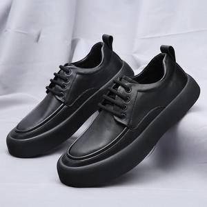 Zapatos de Microfibra con Suela Suave para Hombre, Transpirables, que Aumentan la Estatura, Estilo Coreano, Color Negro Sólido, Casuales, Versátiles, Estilo Británico - Product Image 1