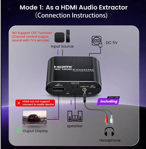 Convertisseur HDMI ARC 4K, sortie optique Toslink SPDIF et AUX, répartiteur audio stéréo, HDCP2.2, <span class=keywords><strong>PCM</strong></span>/DTS 5.1 - Product Image 2