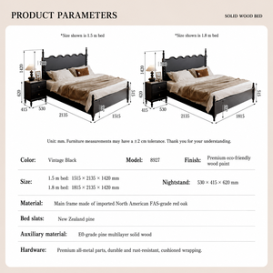 Lit double king size en bois massif de style <span class=keywords><strong>nordique</strong></span> moderne avec support en bois de pin de Nouvelle-Zélande et chêne rouge pour mobilier de chambre - Product Image 2