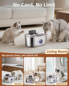 Fontaine à eau sans fil en acier inoxydable pour animaux de compagnie 5L/7L, distributeur d'eau intelligent pour chiens, fournisseur OEM, distributeur d'eau ultra-silencieux pour chats - Product Image 2
