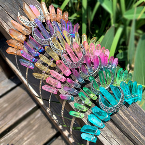 Tiara in Cristallo Naturale, Cerchietto per Capelli in Quarzo Grezzo, Corona Luna Fatta a Mano per Streghe - Product Image 1