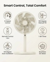 Ventilateur de circulation d'air électrique silencieux de 12 pouces à hauteur réglable avec moteur BLDC, télécommande, 8 vitesses, pied en grain de bois, économe en énergie