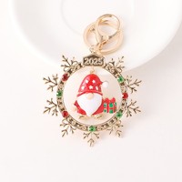 Nouveau Porte-clés Gnome de Noël en émail, motif nain, flocon de neige et couronne, avec strass en cristal, breloque pour sac cadeau de Noël