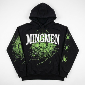 Felpa con Cappuccio Oversize Unisex Mingmen Streetwear, Stampa Personalizzata con Grafica a Ragnatela, Felpe Pesanti in Cotone per Uomo - Product Image 3