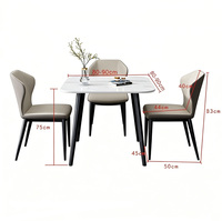 Ensemble de table à manger carrée en pierre frittée avec 4 chaises, pieds en acier au carbone, table de cuisine moderne pour petit appartement
